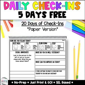 Preview of PAPER SEL Daily Check-In for Social Emotional Learning - 5 Days FREEBIE