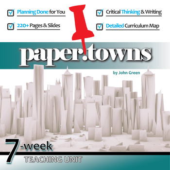 Preview of PAPER TOWNS Novel Study Unit Plan Activities GREEN Prereading Characters Writing