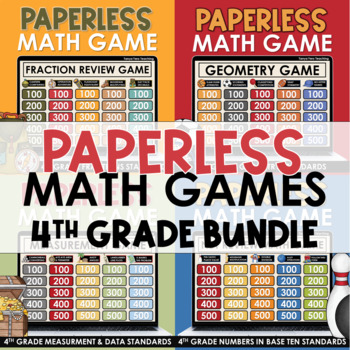 PAPERLESS 4th Grade Math Games BUNDLE | Math Test Prep | Spiral Review