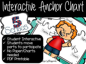 Preview of 5 Senses Student Interactive Digital Anchor Chart for flipchart board