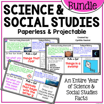 Preview of Paperless Morning Work Science and American History Facts No-Prep Bell Ringers