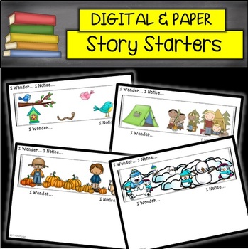 Preview of DIGITAL and PRINTABLE I Wonder, I Notice Story Starters for MATH and WRITING