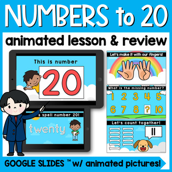 Preview of PAPERLESS Kindergarten Math Numbers to 20 Google Slides Lesson Presentation