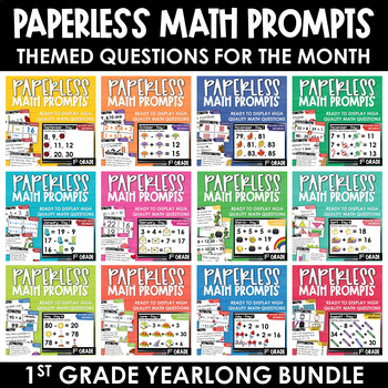 Preview of PAPERLESS Math Morning Work YEARLONG Math Spiral Review Bundle 1st Grade