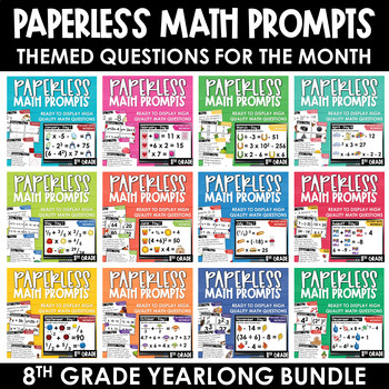 Preview of PAPERLESS Math Morning Work YEARLONG Math Spiral Review Bundle 8th Grade