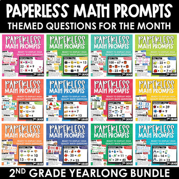 Preview of PAPERLESS Math Morning Work YEARLONG Math Spiral Review Bundle 2nd Grade