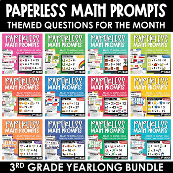 Preview of PAPERLESS Math Morning Work YEARLONG Math Spiral Review Bundle 3rd Grade