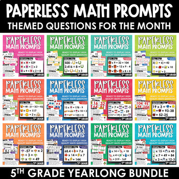 Preview of PAPERLESS Math Morning Work YEARLONG Math Spiral Review Bundle 5th Grade
