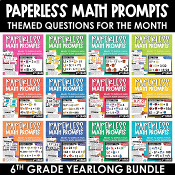 Preview of PAPERLESS Math Morning Work YEARLONG Math Spiral Review Bundle 6th Grade