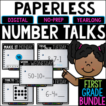 Preview of First Grade PAPERLESS Number Talks- A YEARLONG BUNDLE