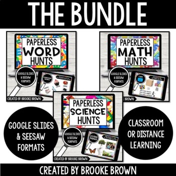 Preview of PAPERLESS Word, Math, and Science Hunts BUNDLE