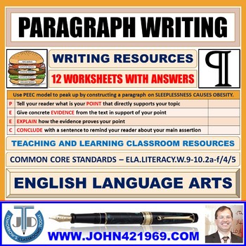 Preview of PARAGRAPH WRITING - 12 WORKSHEETS WITH ANSWERS