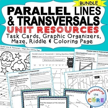 PARALLEL LINES AND TRANVERSAL BUNDLE - Task Cards, Graphic Organizers, Puzzles
