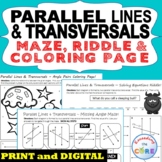 PARALLEL LINES CUT BY A TRANSVERSAL Maze, Riddle, Coloring | Print or Digital