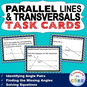 Preview of PARALLEL LINES CUT BY A TRANSVERSAL - Task Cards {40 Cards}