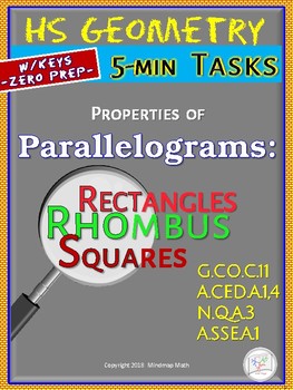 Preview of PARALLELOGRAMS: Properties  (Geometry Curriculum in 5 min tasks - Unit 16)