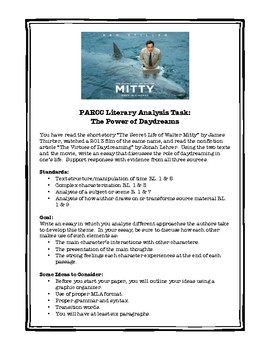 Preview of PARCC Literary Analysis Task Writing Prompt: Daydreaming and "Walter Mitty"