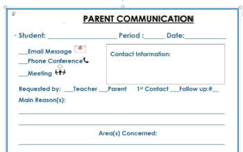 Preview of EDITABLE PARENT CONTACT CONFERENCE FORM TEMPLATE TEACHER NOTES BACK SCHOOL NIGHT