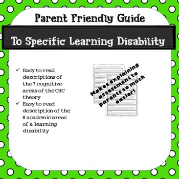 Preview of PARENT FRIENDLY GUIDE TO SLD ASSESSMENT AREAS