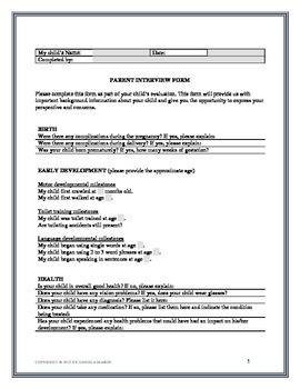 Preview of PARENT INTERVIEW FORM FOR INITIAL TRIENNIAL IEP ASSESSMENT EVALUATION - EDITABLE