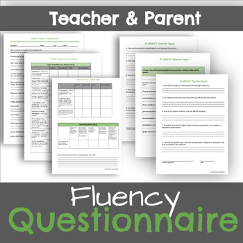 Preview of PARENT & TEACHER FLUENCY QUESTIONNAIRE to pair with a fluency assessment