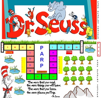 Preview of PARP Dr. Suess Themed Reading Minutes Tracker Recorder