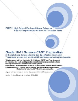 Preview of PART 2: Grade 10-11 CAST Test Prep - 22 ESS Items - PEs Not on Practice Tests