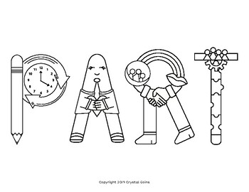 Preview of PART Classroom Poster Set:  Black and White (Also Individual Coloring Sheets)