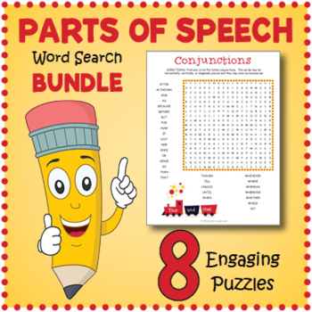 Preview of (4th 5th 6th 7th Grade) PARTS OF SPEECH - 8 Word Search Worksheet Activities