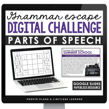 Preview of Parts of Speech Escape Room Digital Grammar Activity, Google Slides, and Quiz