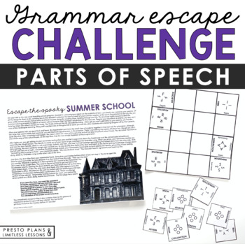 Preview of Parts of Speech Grammar Activity Escape Room Challenge, Presentation, and Quiz