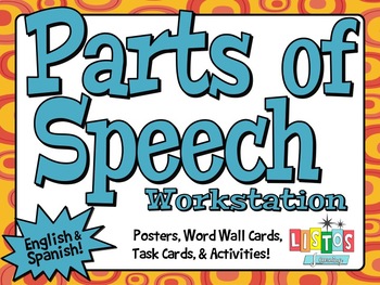Preview of PARTS OF SPEECH Posters and Workstation Activity FREEBIE - English & Spanish