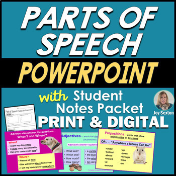 Preview of Parts of Speech - PowerPoint Lesson with Student Notes Packet - Print & Digital