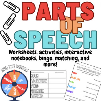 Preview of PARTS OF SPEECH handouts, games, activities, and more! 5 POSTERS INCLUDED!