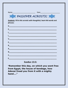 Preview of PASSOVER ACROSTIC ACTIVITY