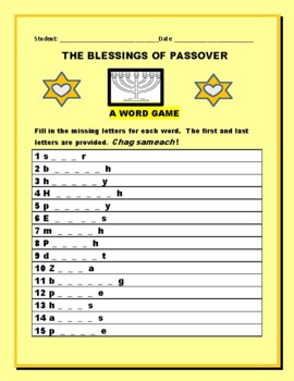 Preview of PASSOVER: THE BLESSINGS OF THIS HOLIDAY: A WORD GAME W/ ANSWER KEY
