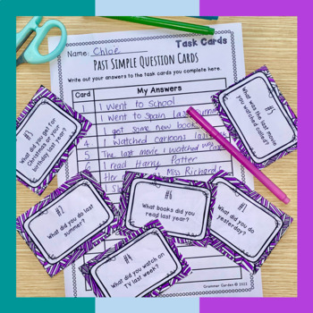 48 PAST SIMPLE - QUESTION CARDS ESL/ELA by Grammar Garden | TPT