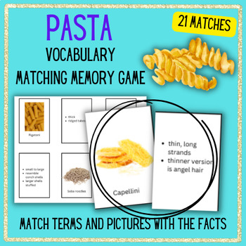 Preview of PASTA Definitions Vocabulary Memory Matching Game Prostart Flash Cards