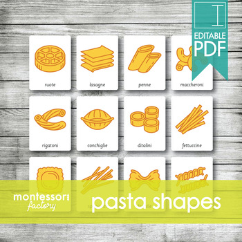 Preview of Italian PASTA SHAPES • Montessori Cards • Flash Cards • Three Part Cards