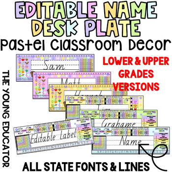 Preview of PASTEL DESK PLATE NAME LABELS *LOWER & UPPER YEARS*