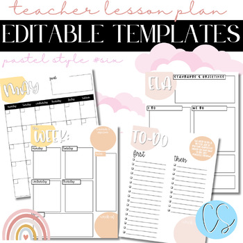 Preview of PASTEL Editable Lesson Plan Templates: Style Six