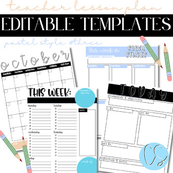 Preview of PASTEL Editable Lesson Plan Templates: Style Three