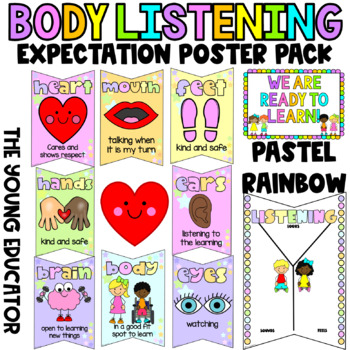 Preview of PASTEL RAINBOW BODY LISTENING POSTER PACK / BLACK WHITE VERSION TOO!
