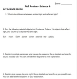 PAT Review Questions - Science 6 Alberta (GOOGLE DOC VERSION)