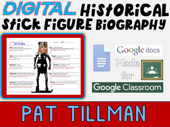 Preview of PAT TILLMAN Digital Historical Stick Figure Biographies  (MINI BIO)