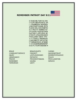 Preview of PATRIOT DAY  9/11  WORD SEARCH