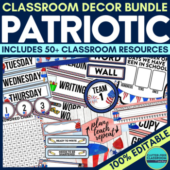 Preview of PATRIOTIC Classroom Decor Bundle Theme Americana social studies civics USA