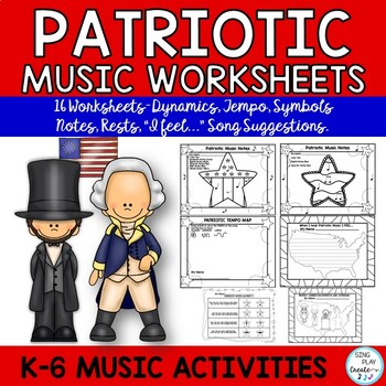 Preview of Patriotic Music Worksheets: Dynamics, Notes, Expression, Symbols, NO PREP