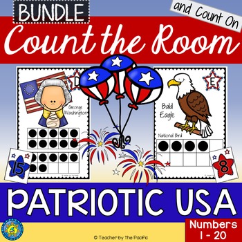 Preview of PATRIOTIC USA Math Center Count the Room and Count On 1-20 BUNDLE