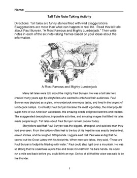 Preview of Tall Tale: PAUL BUNYAN Story w/ 6 Note-Taking Frames - Reading Strategy